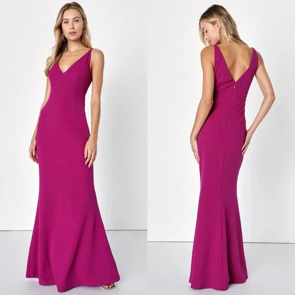 Lulu's Melora Magenta Sleeveless Maxi Dress L Wedding Party Guest Bridesmaid - Picture 1 of 11